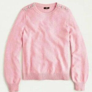 J. Crew Lambswool Blend Pink Crewneck Sweater with Jeweled Buttons